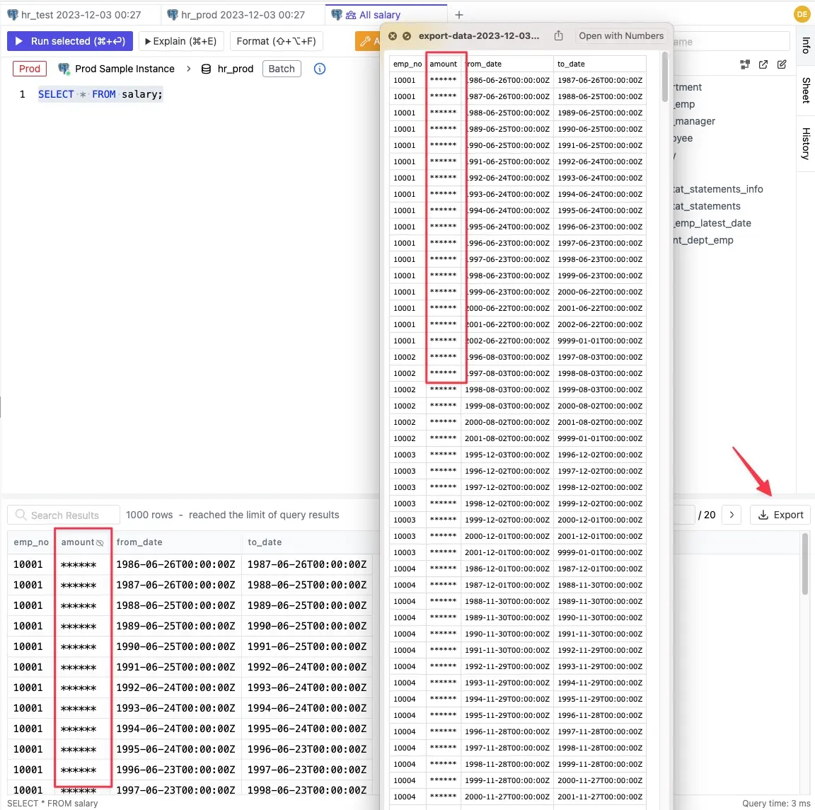 export data mask